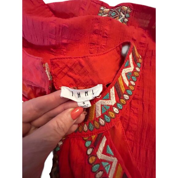 THML Red Embroidered Halter Mini Dress - Size S - Picture 3 of 16